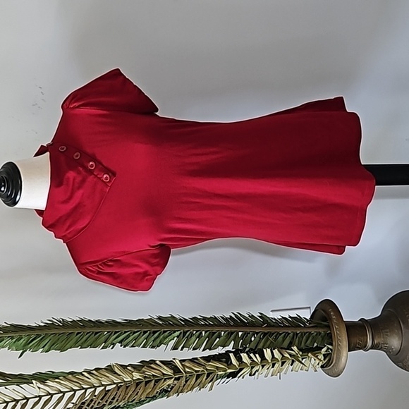 Maurices Dark Red Fold Over Turtleneck Short Sleeve Blouse - Picture 1 of 14